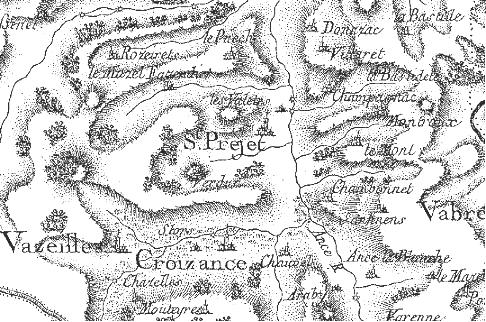 Le bourg de Saint-Préjet référencé" sur la carte de Cassini
